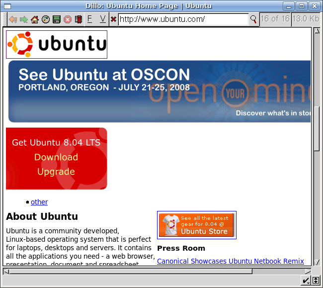 ubuntu.com sedd med dillo