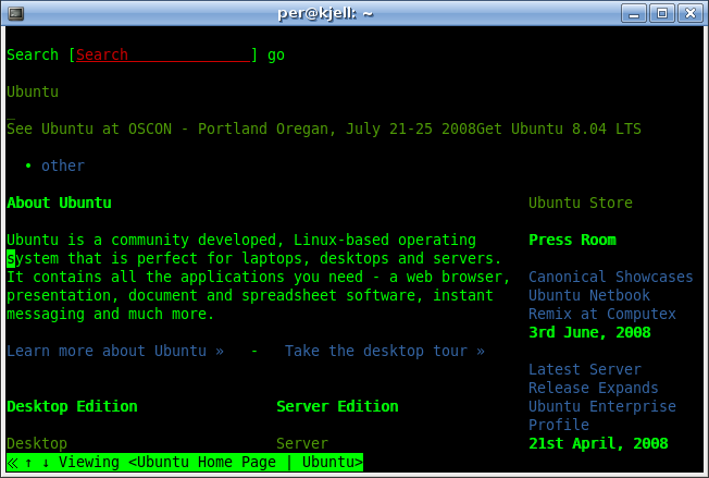 ubuntu.com sedd med w3m
