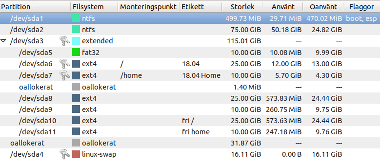 Med fungerade Mate 18.04 och Win10Pro (sda2)